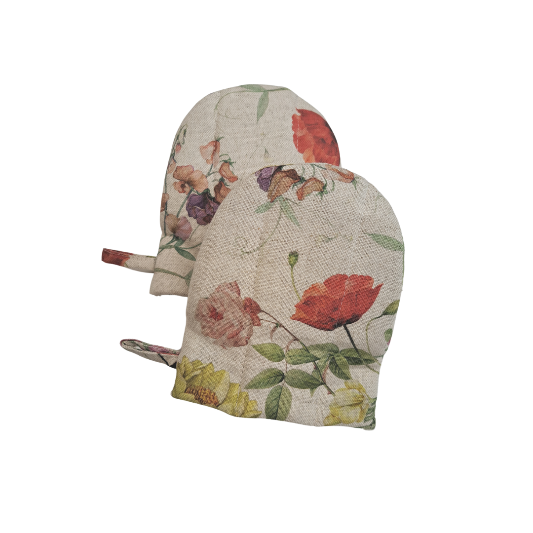 Oven Glove Small with Double Wool Filling, Linen-Cotton Mix, Printed | Blossom