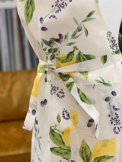 Ladies' Apron Simple, S-L Size, Poly-Cotton Mix, Printed | Lemon & Olives