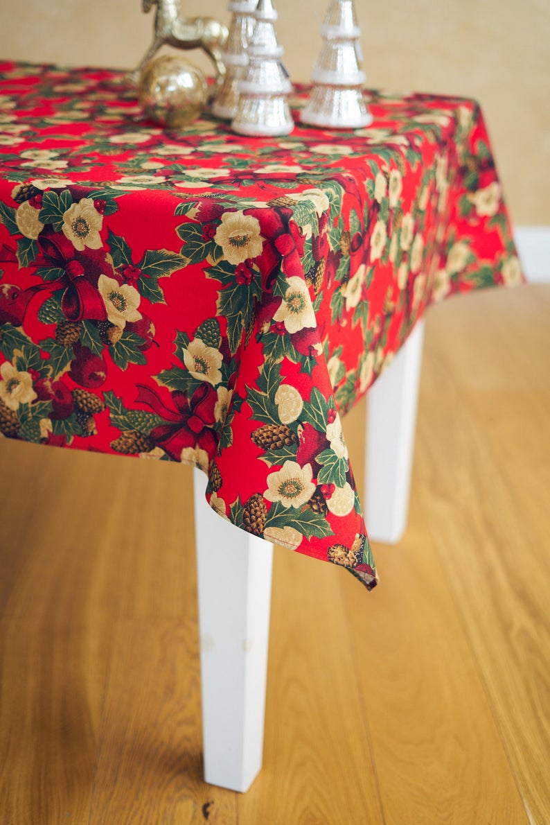 Christmas Red | Rectangular Tablecloth, Festive Motive