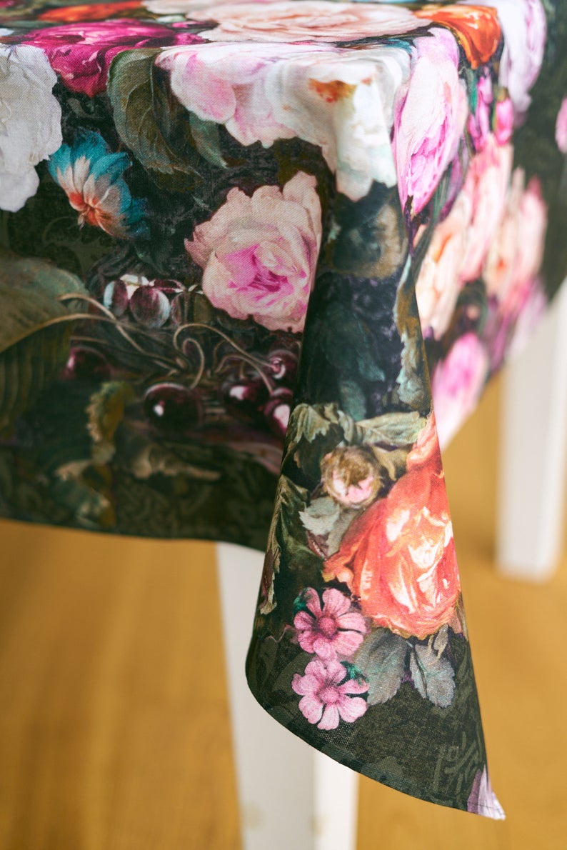 Rectangular Tablecloth,100% Cotton, Printed | Francine Black